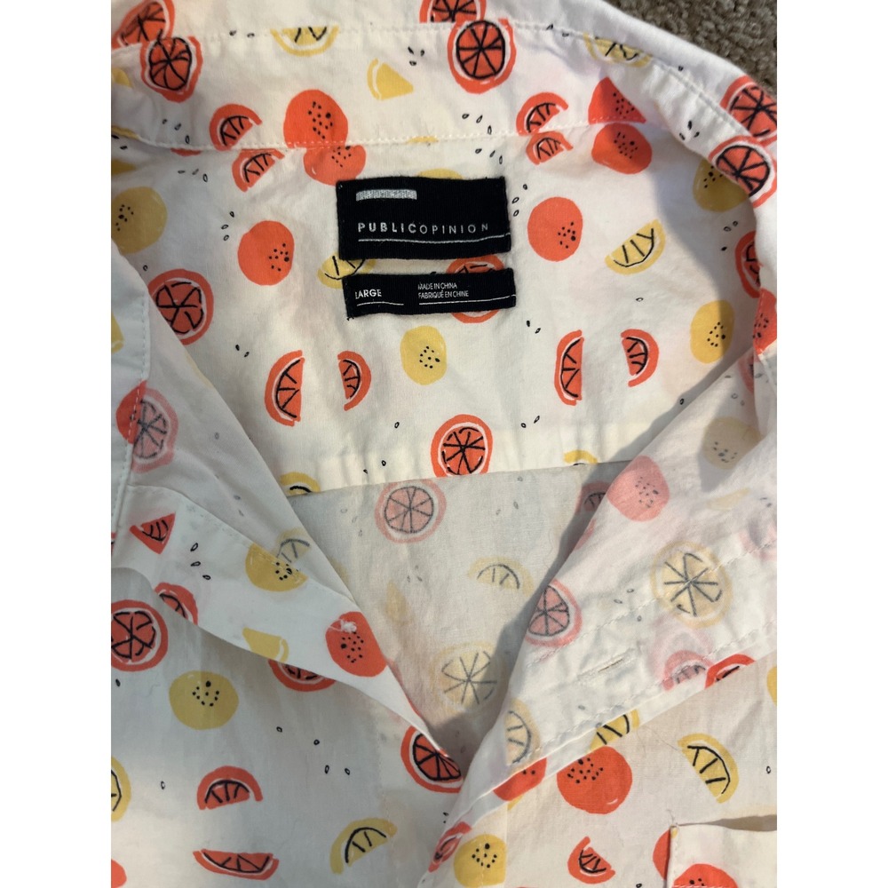 PUBLIC OPINION Mens Fruit Print Short Sleeve Button Up Shirt Orange Yellow - Picture 2 of 2